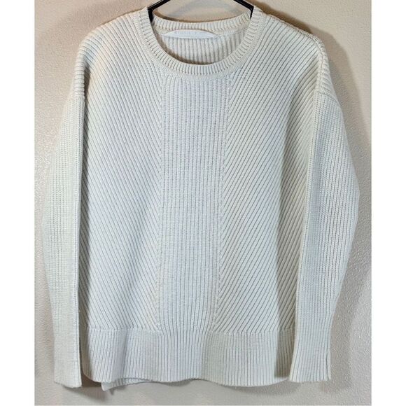 Athleta Merino Wool Blend Chunky Ribbed Cream Crewneck Women's Sweater Small - Picture 2 of 10